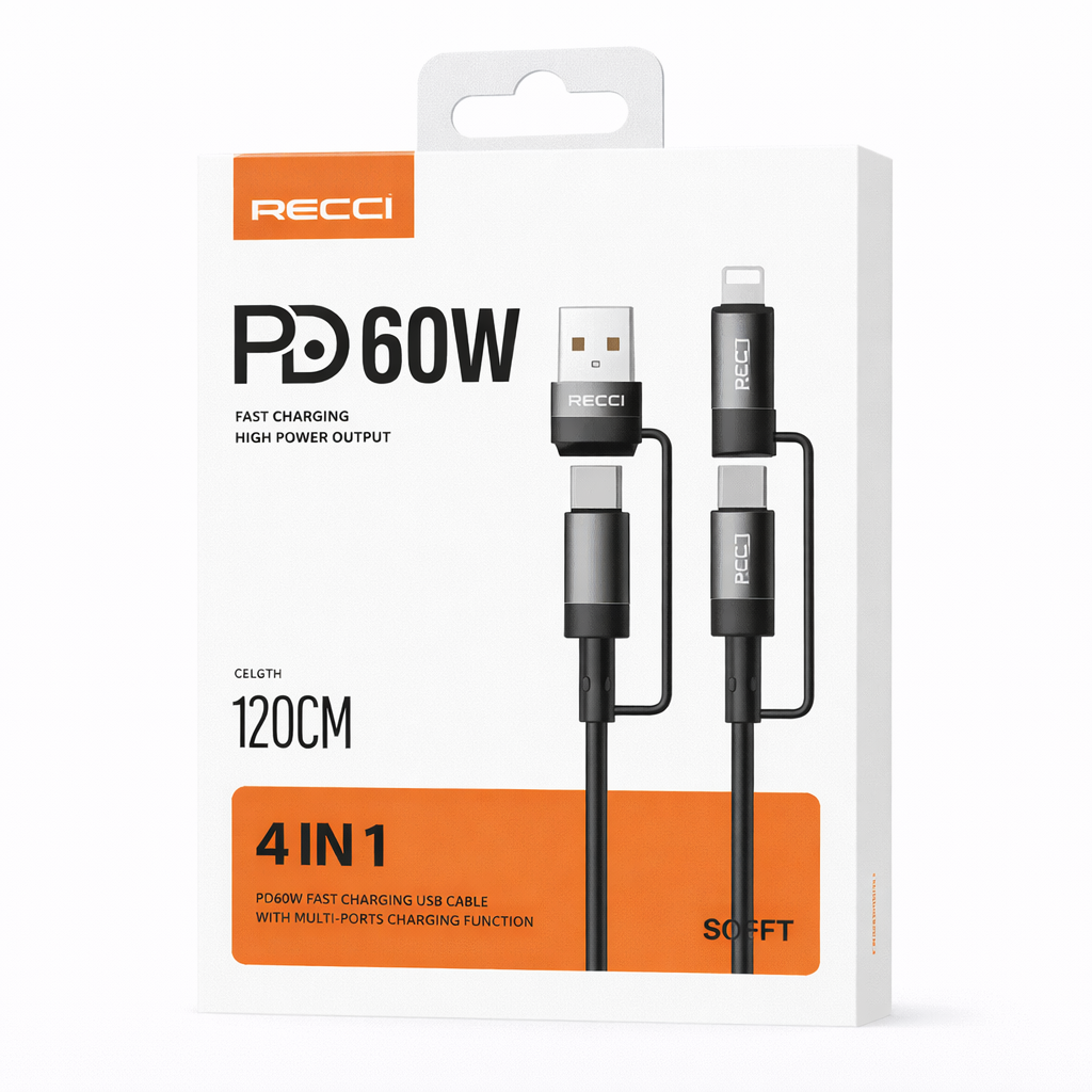 Câble de charge rapide RECCI PD 60W – 4 en 1 - Câble de charge rapide