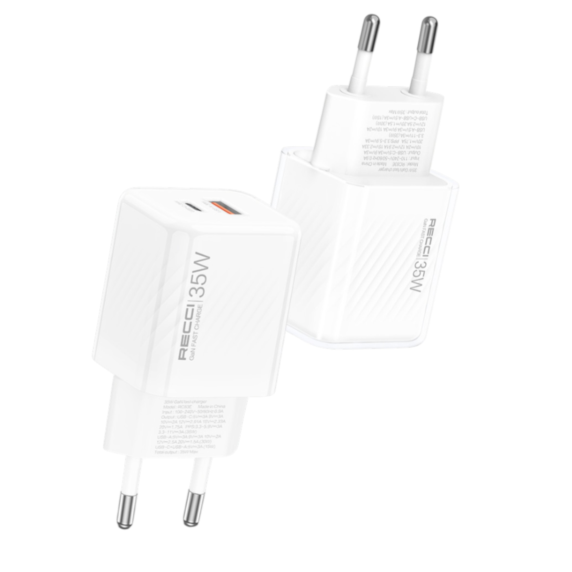 Boitier de chargeur 35W - Adaptateur Secteur USB-C & USB - RECCI Modèle RC83E